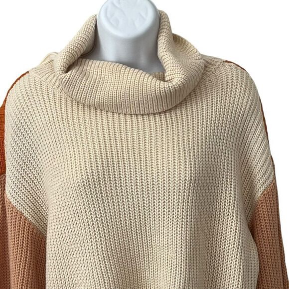 Simplee Women’s Pullover Sweater L Turtleneck Acrylic Knit Color Block Slouchy - Picture 3 of 12